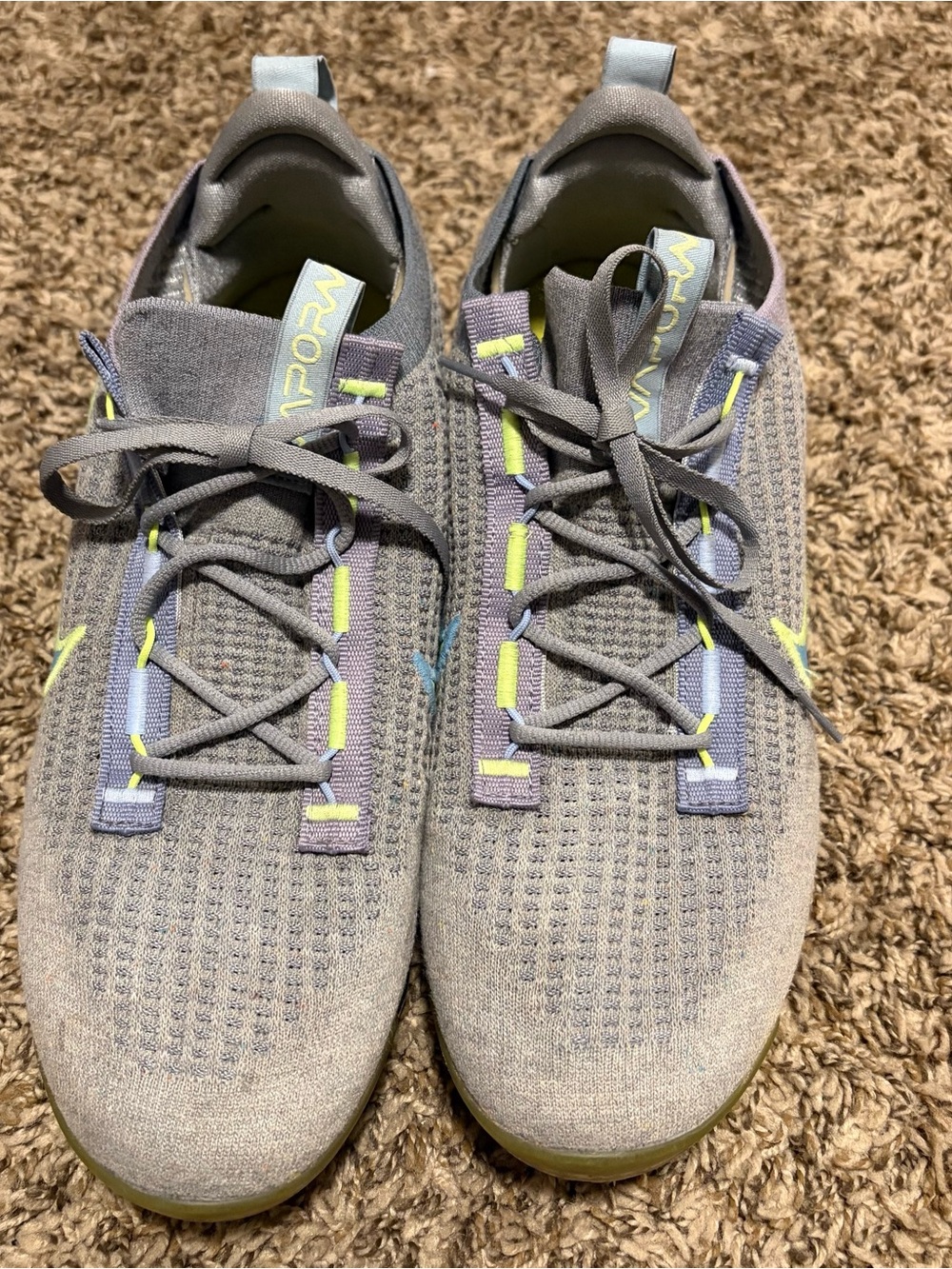 Nike Men’s Gray Knit Athletic Shoes with Yellow Accents